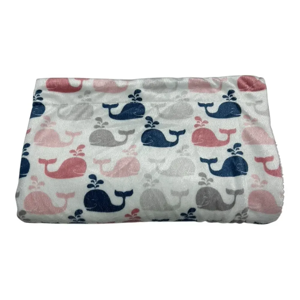 S.L. Home Fashions Whale Baby Blanket Pink Blue Gray Sherpa